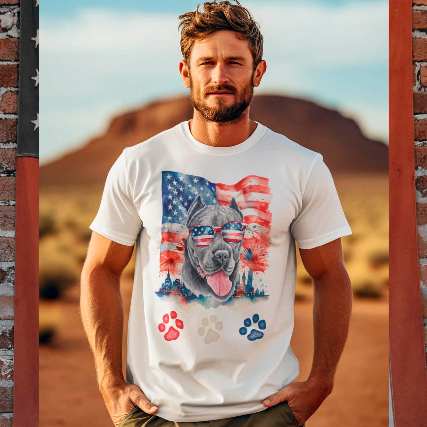Red White Blue Cane Corso Dog Woof 4th of July T-Shirt