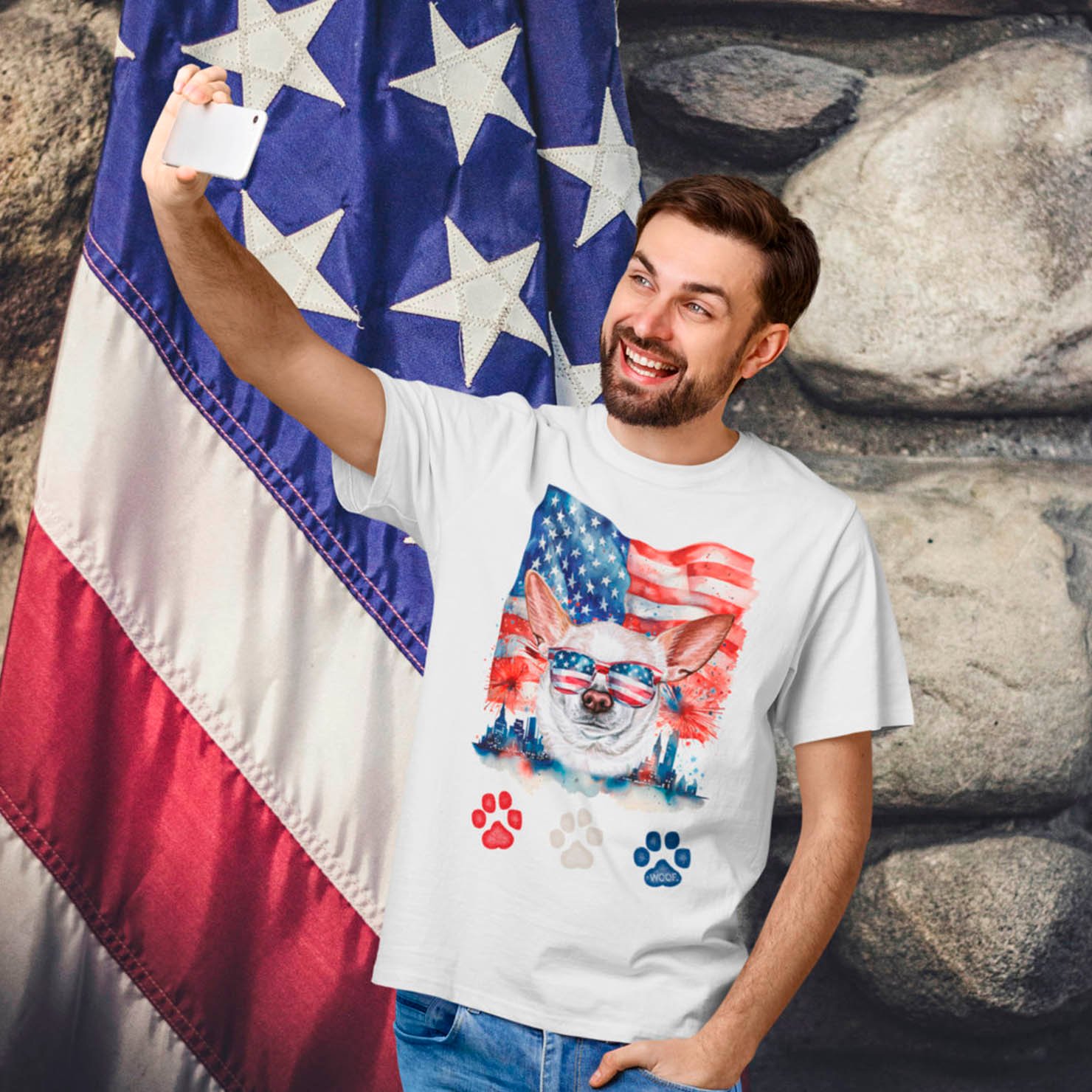 Red White Blue Chihuahua Dog American 4th of July T-Shirt