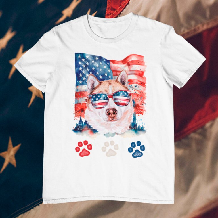 Red White Blue Cream Siberian Husky 4th of July T-Shirt