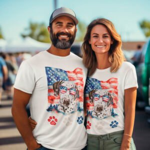 Red White Blue Dalmata Dog American 4th of July T-Shirt