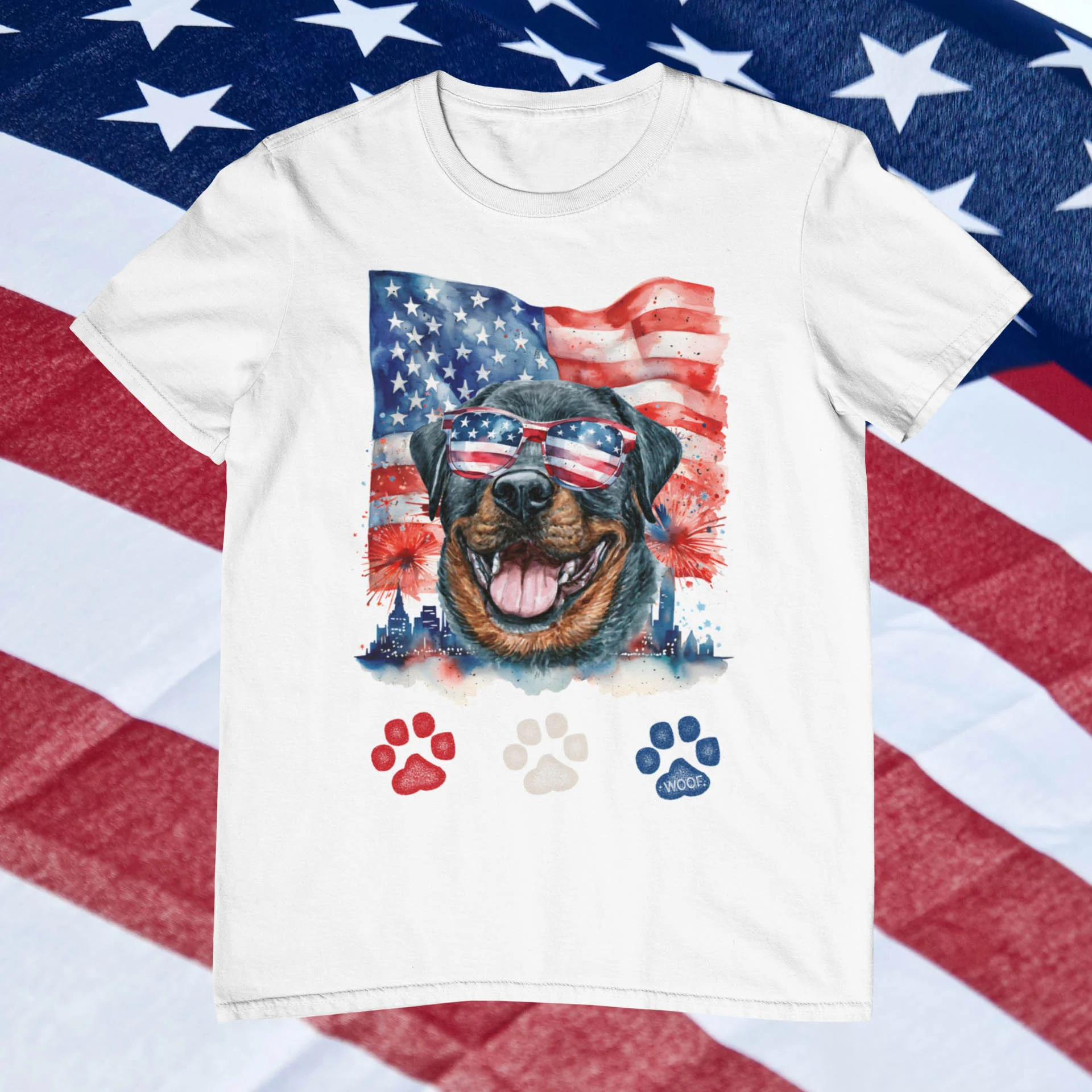 Red White And Blue Rottweiler Dog American 4th Of July T-Shirt |  PurrfectBarky