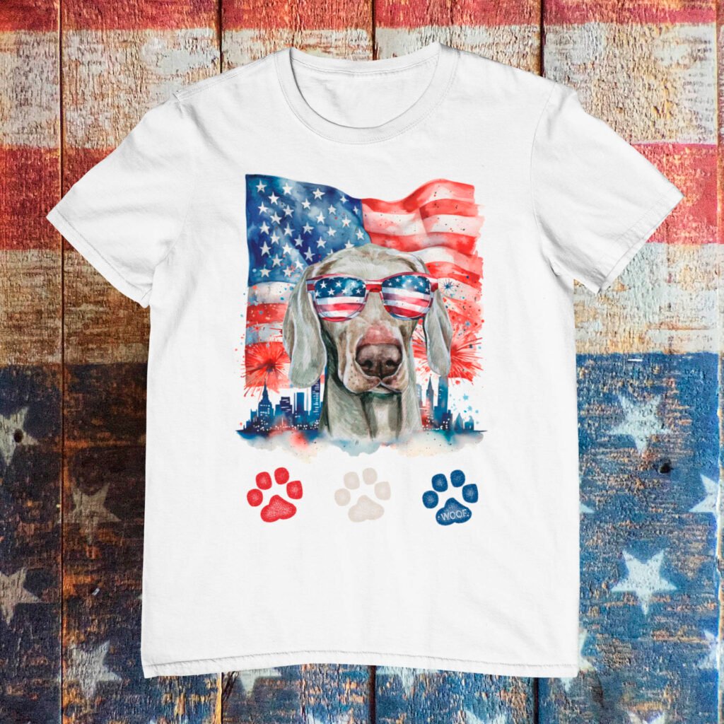 Red White Blue Weimaraner Dog American 4th of July T-Shirt
