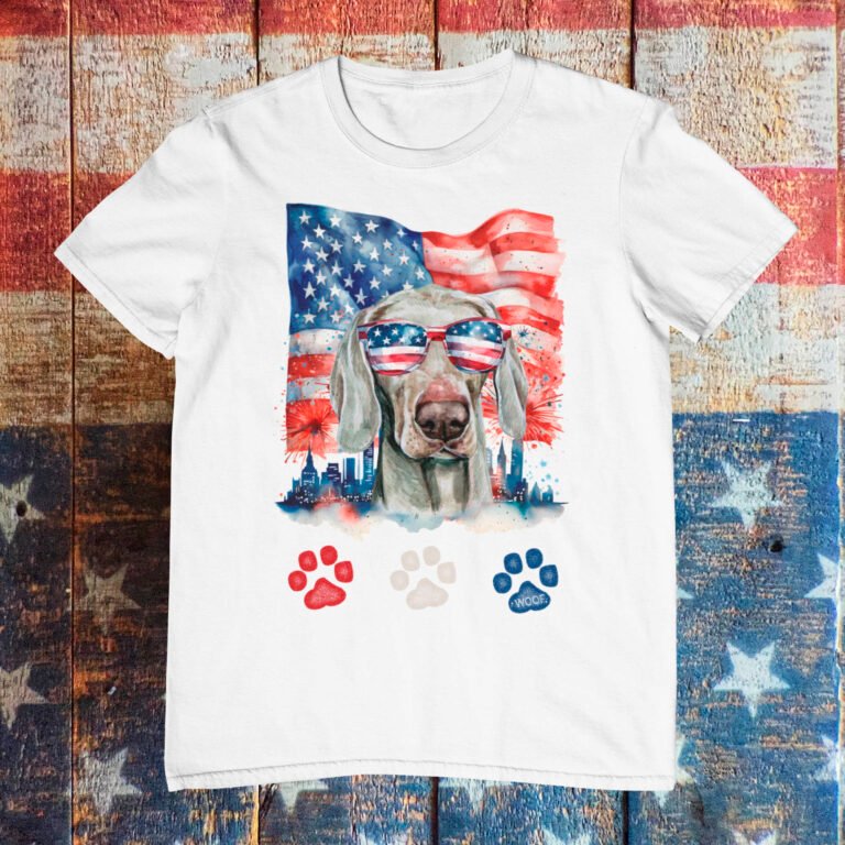 Red White Blue Weimaraner Dog American 4th of July T-Shirt