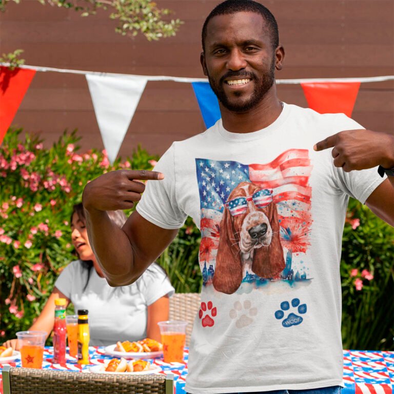 Red White and Blue Basset Hound Dog 4th of July T-Shirts