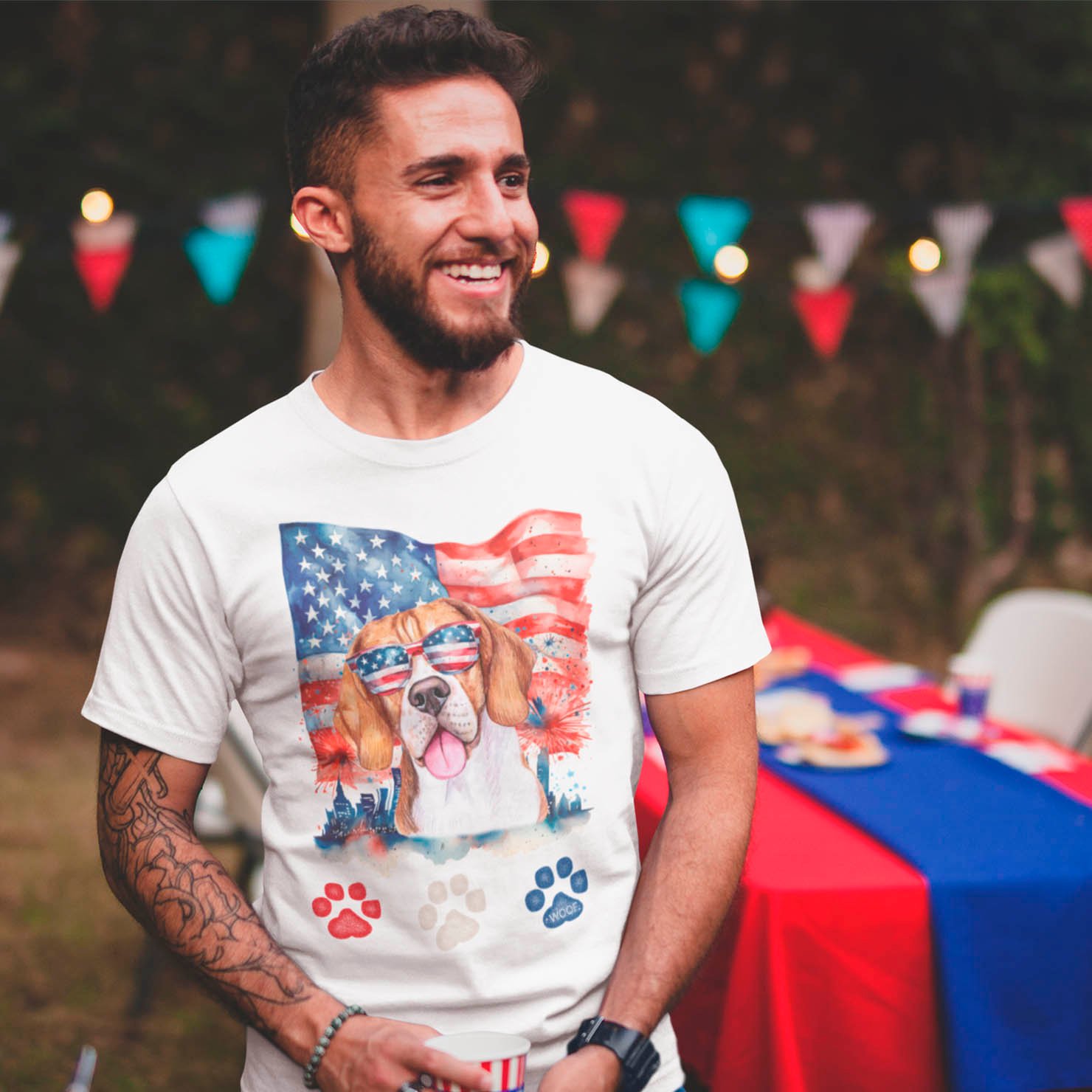Red White and Blue Beagle Dog American 4th of July T-Shirt