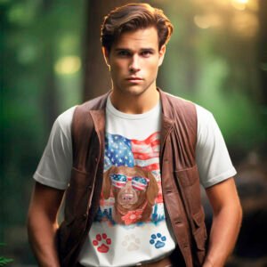 Red White and Blue Brown Dachshund Dog 4th of July T-Shirt