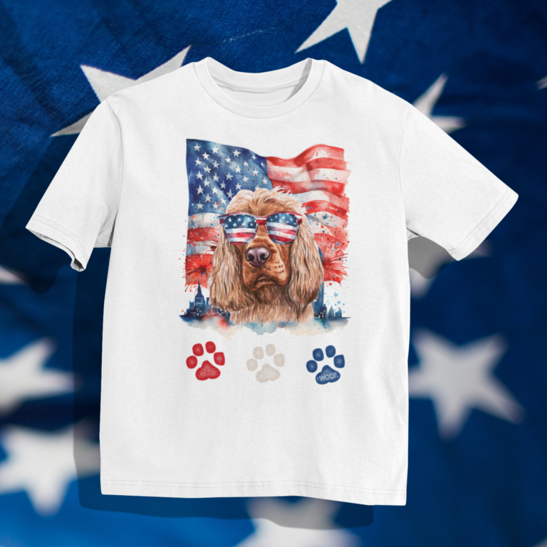Red White and Blue Cocker Spaniel Dog 4th of July T Shirt
