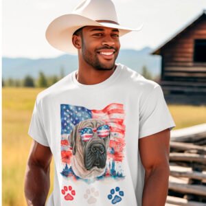 Red White and Blue English Mastiff Dog 4th of July T-Shirt