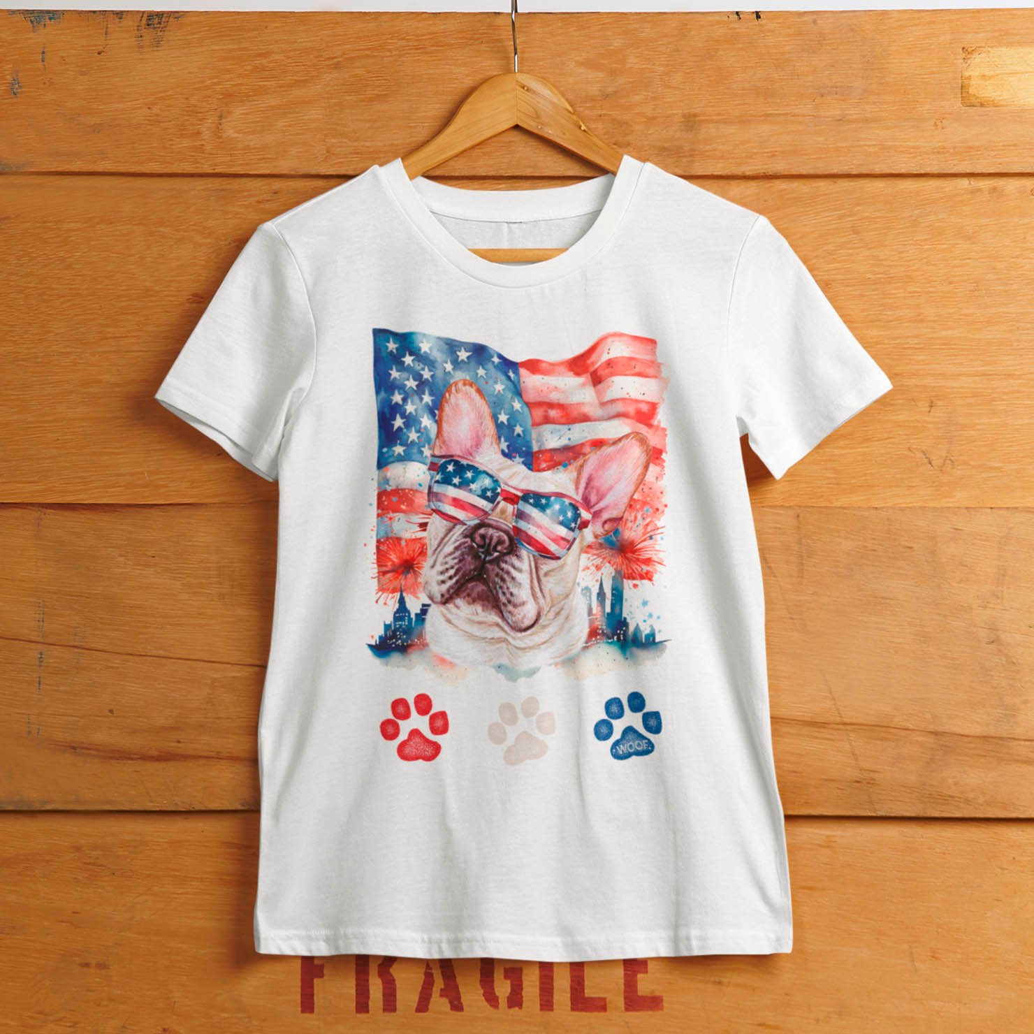 Red White and Blue French Bulldog Dog 4th of July T-Shirt