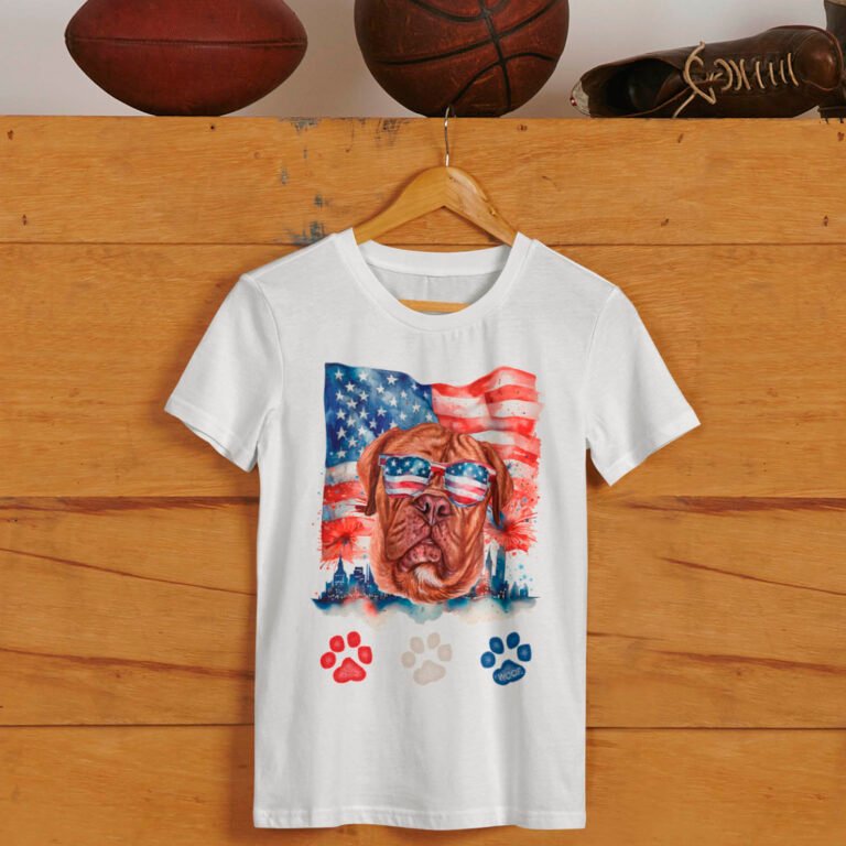 Red White and Blue French Mastiff Dog 4th of July T-Shirt