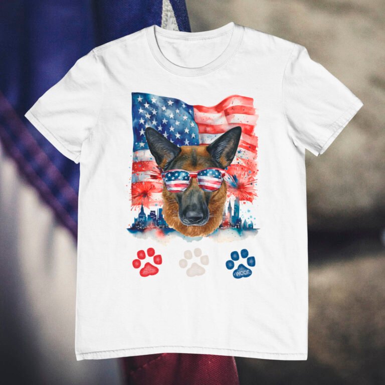 Red White and Blue German Shepherd Dog 4th of July T-Shirt