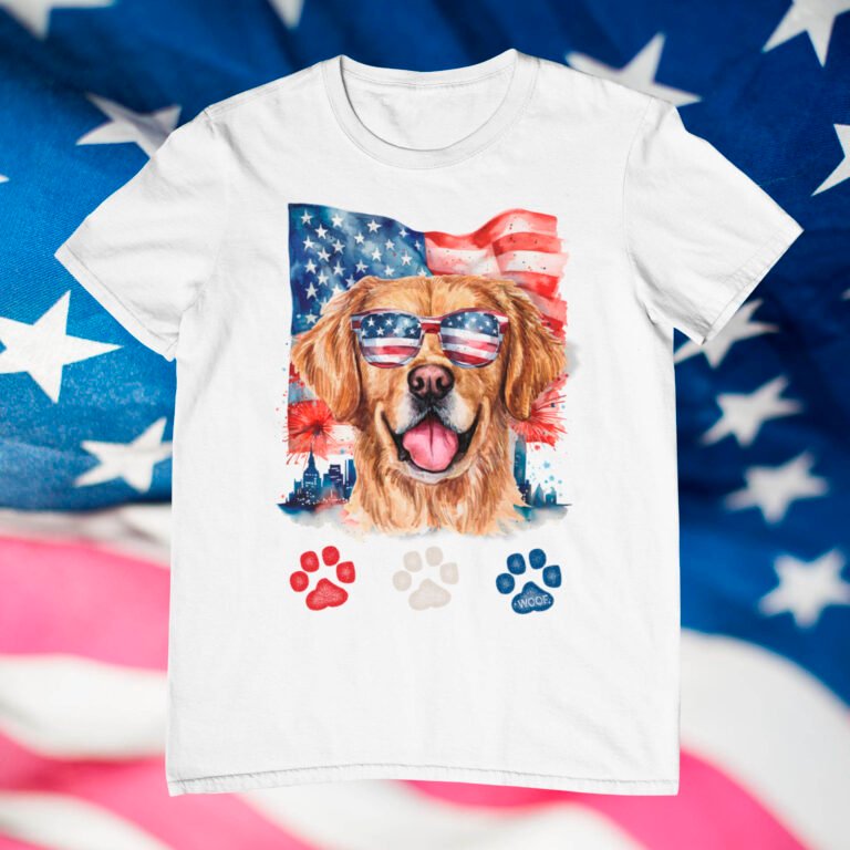 Red White and Blue Golden Retriever Dog 4th of July T-Shirt