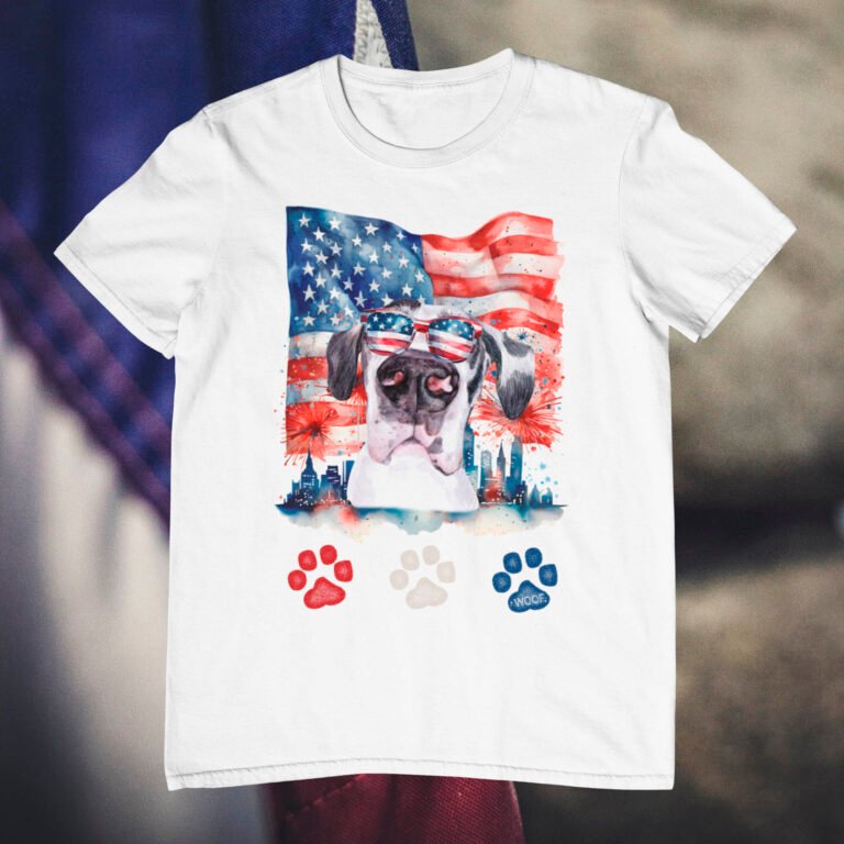Red White and Blue Great Dane Dog 4th of July T-Shirt