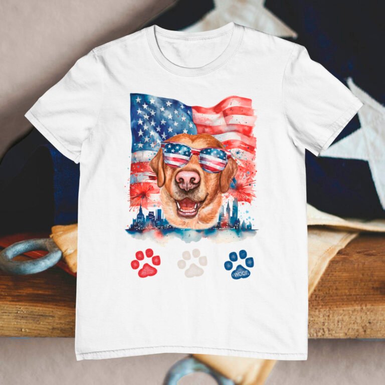 Red White and Blue Labrador Dog 4th of July T-Shirt