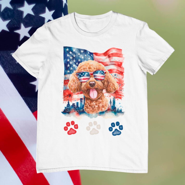 Red White and Blue Poodle Dog 4th of July T-Shirt