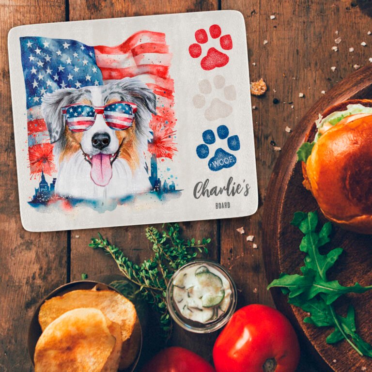 Red White and Blue Australian Shepherd Dog Treat Cutting Board