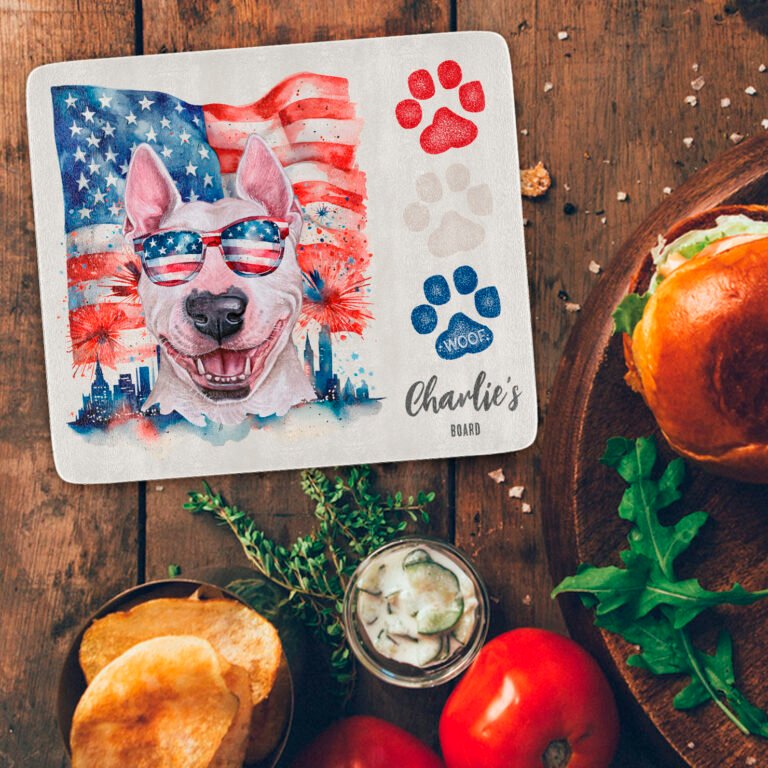 Red White and Blue Funny Bull Terrier Dog Treat Cutting Board