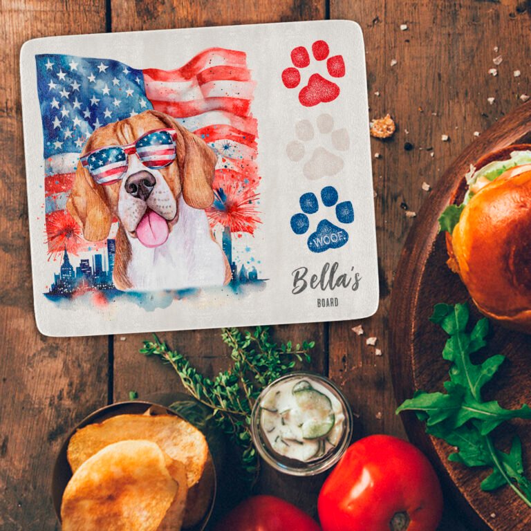 Beagle Decor, Red White Blue 4th of July Beagle American Flag Cutting Board